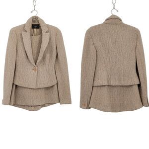 Kulson Italy Designer Skirt Suit Set Blazer‎ Wool Angora Tweed Midi Pink Cream S